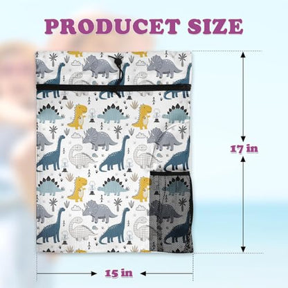 Cute Sketch Dinosaur Drawstring Backpack, 15” x 17” Waterproof Swim Bag for Beach Swimming Pool, Lightweight Foldable Gym Bag with Water Bottle Holder for Sports Travel - color: Cute Dinosaur