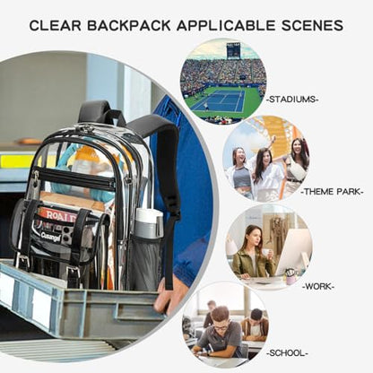 Cusangel TPU Clear backpack for Girls women,18" See Through Heavy Duty Bookbag,warehouses, school and other security check locations (Black) - color: Black-18in