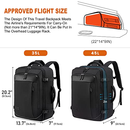LOVEVOOK Carry on Backpack, 45L Travel Backpack for Women Men Airline Approved, Expandable Large Suitcase Backpacks With 4 Packing Cubes, Aer Travel Pack 3, Water Resistant Weekender Bag - color: Black, size: X-Large