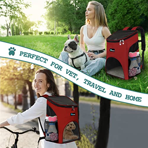 PetAmi Cat Backpack Carrier, Airline Approved Pet Carrier Backpack for Small Dogs and Large Cats, Soft Sided Collapsible Ventilated with Sherpa Bed for Hiking Travel, Max 18 lbs, Red - color: Red