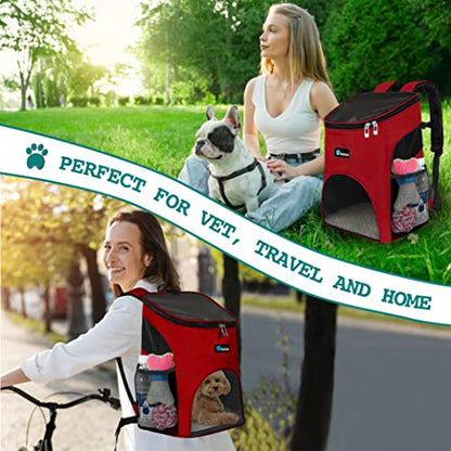 PetAmi Cat Backpack Carrier, Airline Approved Pet Carrier Backpack for Small Dogs and Large Cats, Soft Sided Collapsible Ventilated with Sherpa Bed for Hiking Travel, Max 18 lbs, Red - color: Red