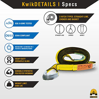 KwikSafety - Charlotte, NC - Mighty Sumo 2”x 10’ Poly Web Sling Lifting Strap Construction ASME OSHA / 6400lbs Vertical 5100lbs Choker 12800lbs Basket/Rigging Moving Towing Hoisting Gear - color: FLAT, size: 2"x10' | 6400 lbs