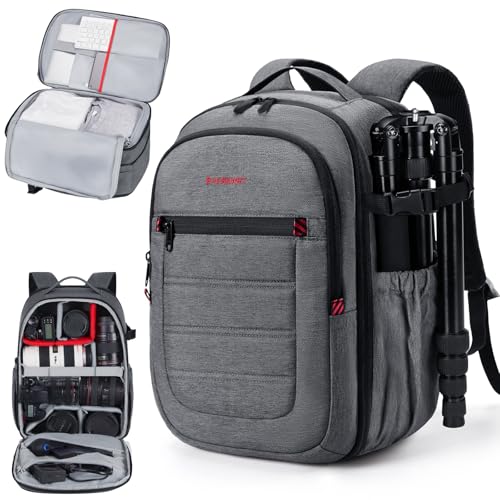BAGSMART Camera Bag for DSLR, Waterproof Camera Backpacks for Photographers, Camera Case with Laptop Compartment-15.6" Grey - color: Grey, size: Large