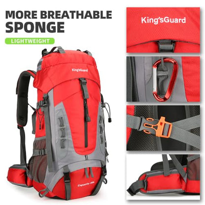 King'sGuard 60L Hiking Backpack for Men and Women Lightweight Camping Hiking Backpack with Rain Cover Large Waterproof Travel Backpack Backpacking Pack (Red) - color: Red