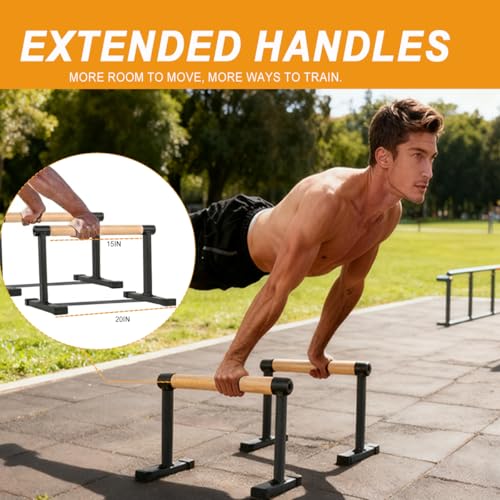 Wooden Parallel Bars 20" Length 12" Height,Dip Bar with Thick Beech Handles, Push-up stands for Handstand, L-Sit, Gymnastics, Strength Training Home Gym,Anti-slip Mats, Easy to Install,700lbs