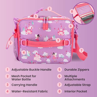 Bentgo Kids Lunch Bag - Durable, Double-Insulated Lunch Bag for Kids 3+; Holds Lunch Box, Water Bottle, & Snacks; Easy-Clean Water-Resistant Fabric & Multiple Zippered Pockets (Fairies) - color: Fairies