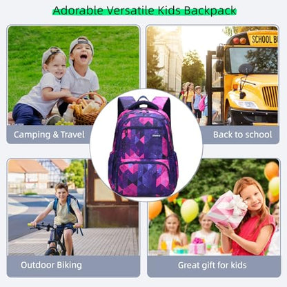 MITOWERMI Kids Backpack for Boys Girls Elementary School Bags Backpacks for Girls Children Bookbags Primary Kindergarten Backpack Purple Geometric - color: Plaid Purple