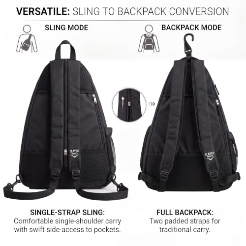 Personalized Pickleball Bag - Custom Paddle Backpack with Name or Logo, Crossbody Reversible Sling for Men & Women with Fence Hook and Water Bottle Holder - color: Black