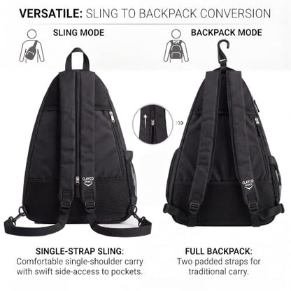 Personalized Pickleball Bag - Custom Paddle Backpack with Name or Logo, Crossbody Reversible Sling for Men & Women with Fence Hook and Water Bottle Holder - color: Black