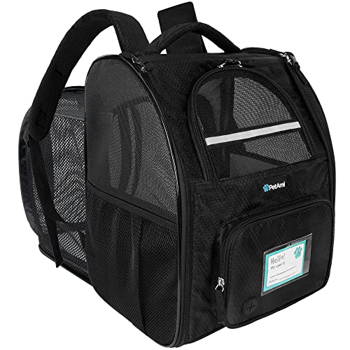 PetAmi Expandable Dog Backpack Carrier for Cats & Pets, Breathable Cat Carrier Backpack with Top Window & Multi-Entry, Ventilated Foldable Travel Carrier for Small Medium Pets up to 18 lbs, Black - color: Black