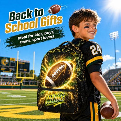 Backpack for Boys Kids Football Backpack with Personalized Name - 17 Inch Lightweight Sport Theme Bookbag for Elementary School Students - color: Brown