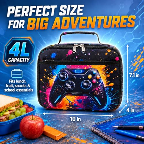 LEDAOU Lunch Box Kids Insulated Lunch Bag Girls Boys Toddler Reusable Lunchbox for School Picnic Hiking (Graffiti game console pattern) - color: Graffiti game console pattern