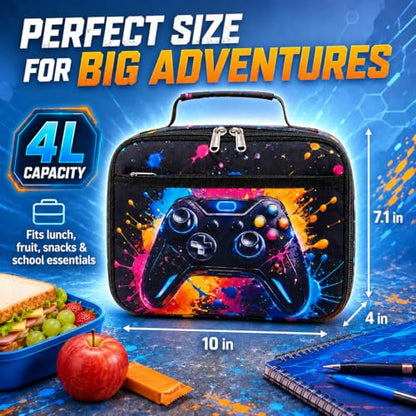 LEDAOU Lunch Box Kids Insulated Lunch Bag Girls Boys Toddler Reusable Lunchbox for School Picnic Hiking (Graffiti game console pattern) - color: Graffiti game console pattern