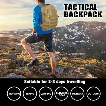 Small Tactical Backpack 12L Molle Bag Rucksack Army Daypack Military Daypack for Outdoor,Hiking (Tan) - color: Tan