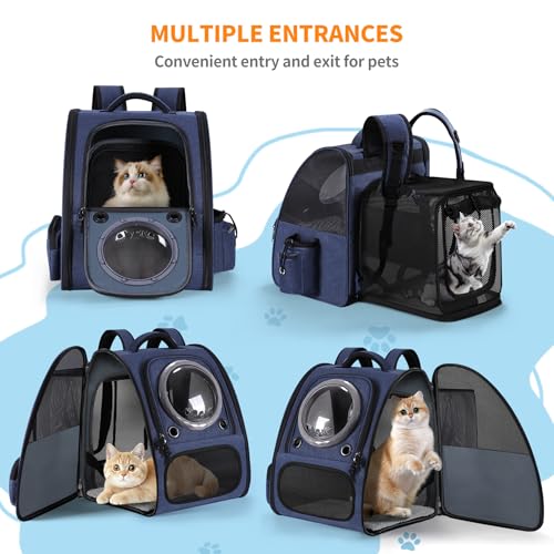 Bubble Cat Backpack Carrier, Expandable Cat Carrier Backpack,Breathable Pet Backpack for Medium Cat,Kitten and Small Puppy, Large Space,Portable Bags Foldable Dog Backpack for Traveling,Hiking (Blue) - color: 03-Blue