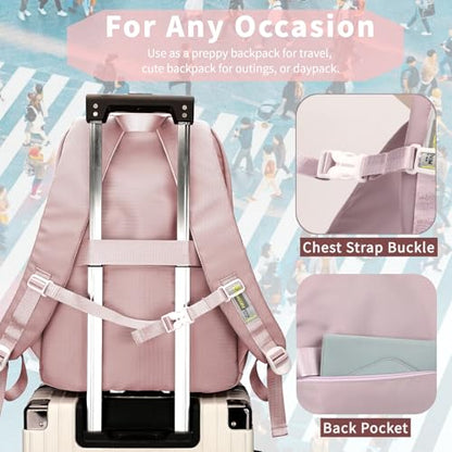 Leaper Preppy Backpack for Teens : 18.5 inch Bookbag Multi-pocket for School Daily -Water Resistant Anti Theft Middle Highschool Student - Aged 10-16 - Gifts for Girls and Kids(Pink) - color: Pink -9802