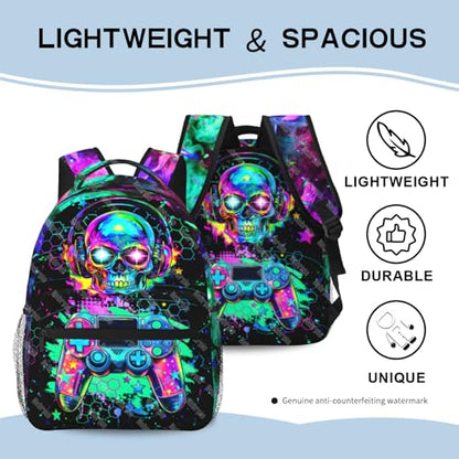 Backpack For Kids Gaming School Backpack For Boys Graffiti Video Game Bookbag For Kids Children Teens Elementary Middle School Ages 6-18 Back Pack - color: Game Skull