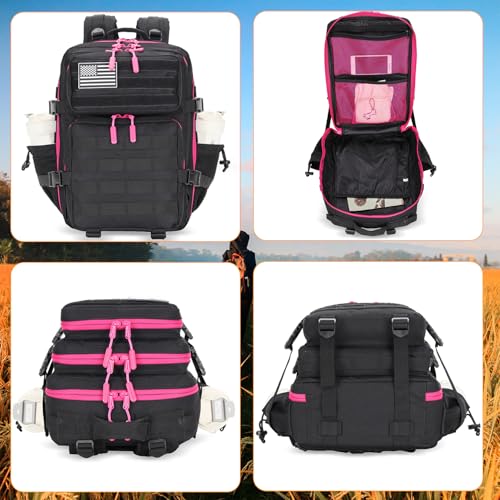 Lovelinks21 25L Tactical Military Backpack Small Travel Backpack for Men and Women Assault Pack Bug Out Bag Molle Daypack Gym Backpack with Bottle Holder (Black Neon Red) - color: Black Neon Red