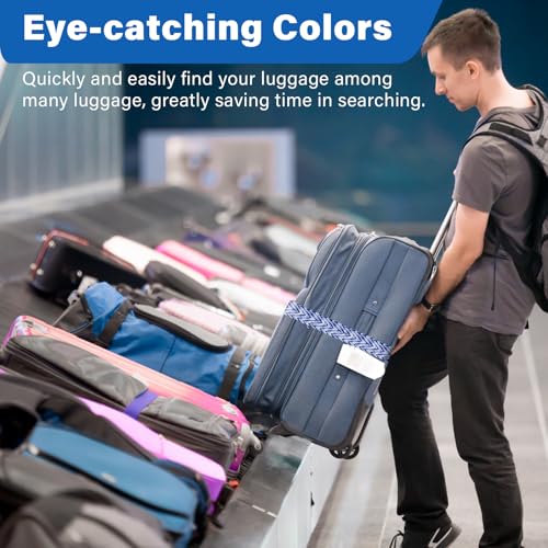 2 Pack Luggage Straps for Suitcases, Adjustable Travel Belt with Double Lock and Quick Release Buckle, Heavy Duty Nylon Bag Packing Strap, Unique Identifiers Business Travel Accessories-Blue Wave - color: 24020 Blue Wave