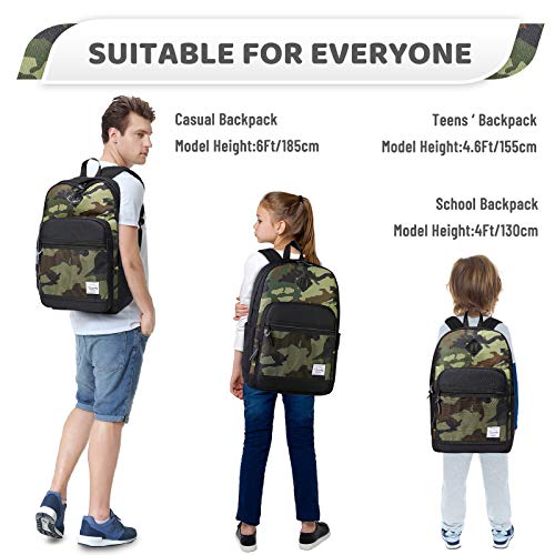 VASCHY School Backpack, Water Resistant Lightweight Casual Backpack for Men Women with Padded Laptop Sleeve Black & Camo - color: Black & Camo