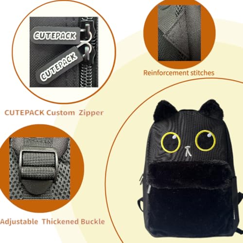 Kawaii Black Cat School Backpack with Cute Fur 3D Face Fluffy Casual Aesthetic Bookbag Simple Laptop Backpack Waterproof Daypack for Women Men (Black Cat) - style: Kawaii Black Cat Backpack