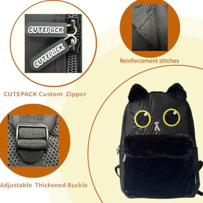 Kawaii Black Cat School Backpack with Cute Fur 3D Face Fluffy Casual Aesthetic Bookbag Simple Laptop Backpack Waterproof Daypack for Women Men (Black Cat) - style: Kawaii Black Cat Backpack