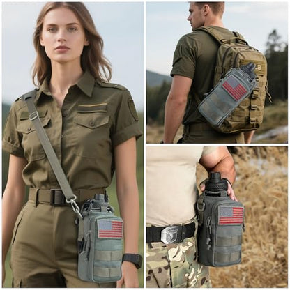 Water Bottle Holder with Strap - Tactical Insulated Water Bottle Sleeve with MOLLE System Water Bottle Cover Cross-Body Pouch for Walking Hiking Camping Gym 32oz&40oz - color: Gray