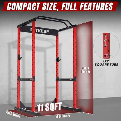 RitKeep RMAX 2250 Power Rack, 1200 lb Capacity Multi-Function Squat Rack and Weight Cage for Strength Training with Pull-Up Bar, Safety Bars, J-Hooks for Home Gym and Garage Gym - color: Red