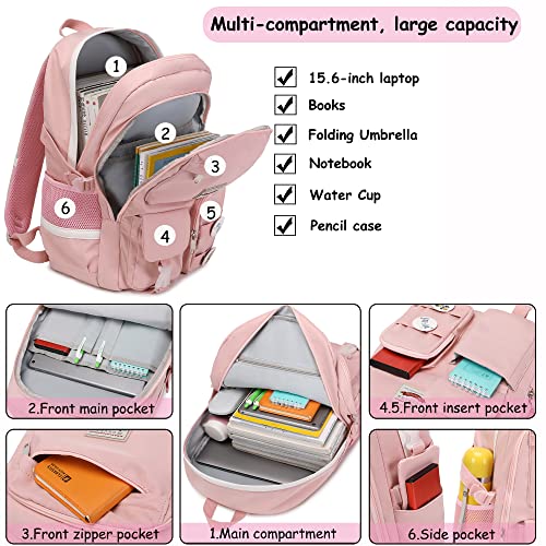Makukke School Backpacks for Teen Girls - Laptop Backpacks 15.6 Inch College Cute Bookbag Anti Theft Women Casual Daypack,Pink Backpack - color: Pink