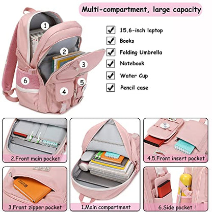 Makukke School Backpacks for Teen Girls - Laptop Backpacks 15.6 Inch College Cute Bookbag Anti Theft Women Casual Daypack,Pink Backpack - color: Pink