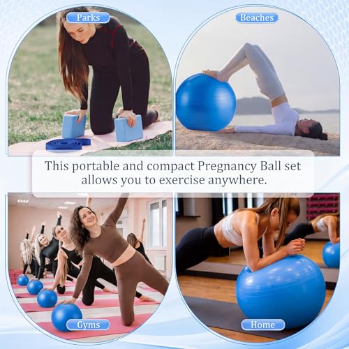 Pilates Set with 2 Yoga Exercise Balls (25.6”&9.8”), Yoga Block, Stretch Strap & Foot Pump, Stability Fitness Ball Kit for Home Gym Equipment Workout Pregnancy Physical Therapy - color: Dark Blue