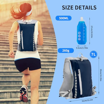 Hydration Running Vest for Women Men,Lightweight Breathable Reflective Hydration Pack with 500ml Water Bottle,Hydration Vest Pack Backpack for Hiking,Camping,Trail Running,Cycling,Race,Marathon - color: 673RV-Dark blue
