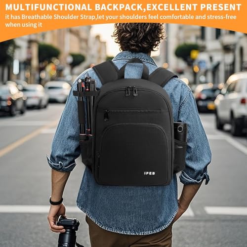 Camera Backpack for Photographers, DSLR Camera Bag, Professional Photography Case with 13.5 Inch Laptop Compartment & Tripod Holder & Waterproof Rain Cover Compatible for Sony Canon Nikon Black - color: Black Orange