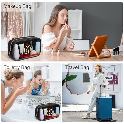 YOOLIFE Initial Makeup Bag Travel Toiletry Bag Clear Makeup Bag Cosmetic Bags Travel Essentials Gifts for Girls Teen Girlfriend Teacher Birthday Birthday Gifts for Kids Black Graduation Gifts A - color: Large-Black, style: A