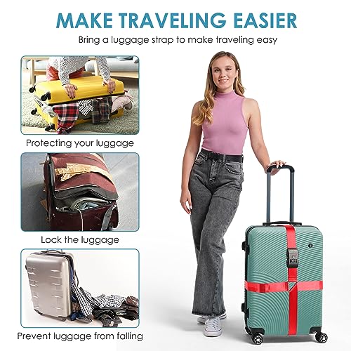 Travel Inspira Luggage Straps for Suitcases with TSA Lock, Protect Your Luggage Anti-Burst, High Visibility Color, Easy to Identify Luggage Adjustable Heavy Duty Belt for 20-28 Inch Suitcases - color: Cross Red