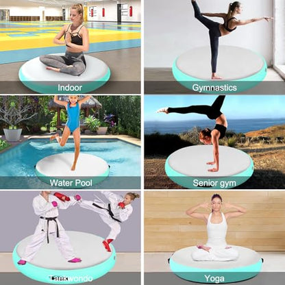 Inflatable Gymnastic Air Spot Mat Tumbling Exercise Yoga Training Mat With Pump, Inflatable Round Springboard Air Roller Gym Floor Track For Home Use/Cheerleading/Water - color: mint green