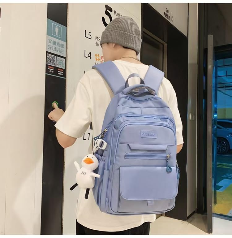 Student Backpack for Teen Girls Boys Preppy Elementary Middle School College Bookbags Cute Aesthetic Trendy Daypack (Blue) - color: Blue