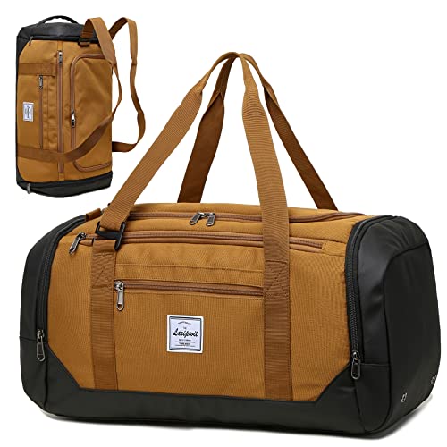 Laripwit Travel Duffle Bag for men 40L Medium Sports Gym Bag with Wet Pocket & Shoes Compartment Weekender Overnight Backpack for Traveling Duffel Bag Backpack for Women, Khaki - color: Brown