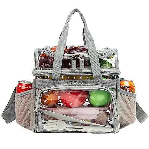 J.CARP Clear Bag Heavy Duty Backpack Durable Transparent See Through Bag - color: Lunch Bag Medium, Grey
