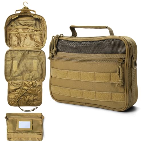 Mens Toiletry Travel Bag Tactical Toiletry Bag for Men Bathroom Dopp Kit Hanging Travel Toiletry Bag for Men Shaving Hygiene Bag Travel Toiletry Organizer Short Trips Bag, Brown - color: Brown