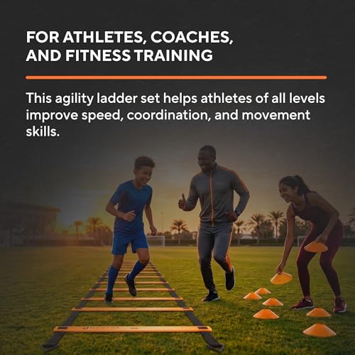 Agility Ladder Set, 12-Rung Speed Ladder + Training Cones, Soccer Training Equipment, Footwork Drills Kit, Speed & Agility Equipment, Football Practice Equipment, Basketball Gear - color: Bright Orange
