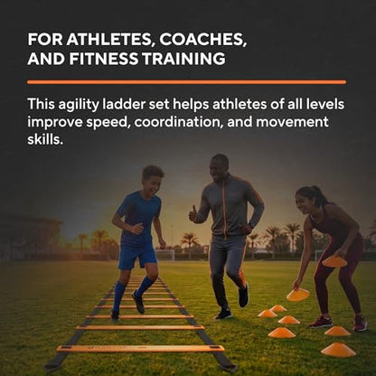 Agility Ladder Set, 12-Rung Speed Ladder + Training Cones, Soccer Training Equipment, Footwork Drills Kit, Speed & Agility Equipment, Football Practice Equipment, Basketball Gear - color: Bright Orange