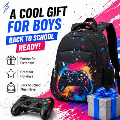 LEDAOU Girls Boys Backpack with Lunch Box, 3-Piece School Bookbag Set - color: Graffiti Game Console