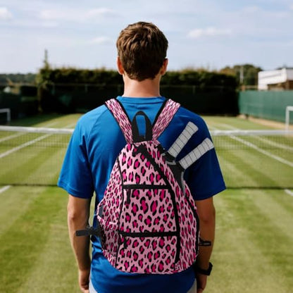 Pickleball Bag for Women & Men – Lightweight Sports Backpack with Paddle Compartments, Dual Carry Modes, Detachable Zippered Strap, Brown Leopard, Great Gift Option for Players - color: Pink Leopard