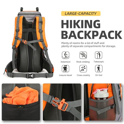 King'sGuard 60L Hiking Backpack for Men and Women Lightweight Camping Hiking Backpack with Rain Cover Large Waterproof Travel Backpack Backpacking Pack (Orange) - color: Orange