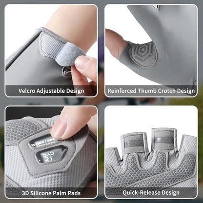 Men's & Women's Fingerless Cycling Gloves - Gel Padded, Anti-Slip Grip for Mountain Road Bike Riding, MTB, Workout & Training, Breathable & Adjustable Biking Gloves - color: Grey