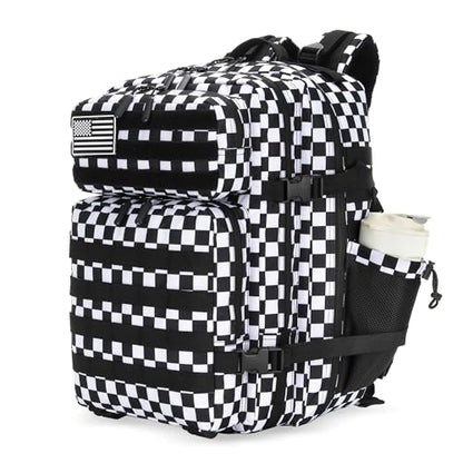 Lovelinks21 25L Tactical Military Backpack Small Travel Rucksack for Men and Women Assault Pack Bug Out Bag Molle Daypack Gym Backpack with Bottle Holder (Black White Checkered) - color: Black White Checkered