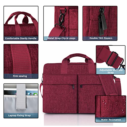 KINGSLONG 17.3 inch Laptop Briefcase Bag for Men Women, Laptop Shoulder Bag with Shoulder Strap, Water Resistant Business Crossbody Bag, Computer Bag for Asus Acer Dell Thinkpad, Red - color: Red