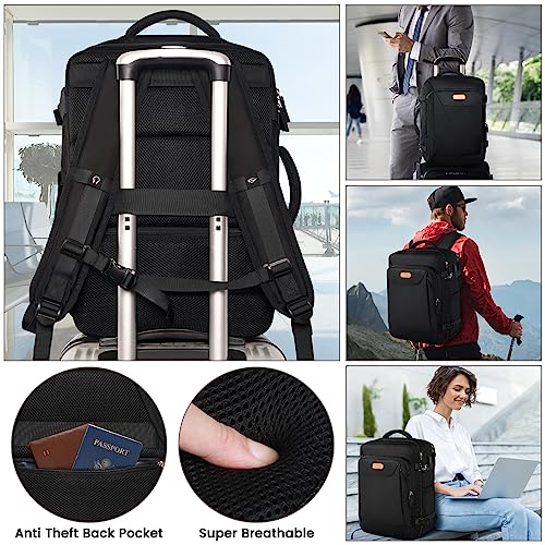Carry on Backpack, Flight Approved Travel Backpack TSA 15.6 Inch Anti-Theft Laptop Backpack Lightweight Daypack College Weekender Overnight Bag, 16.8 * 11.4 * 7inch,Black - color: Black