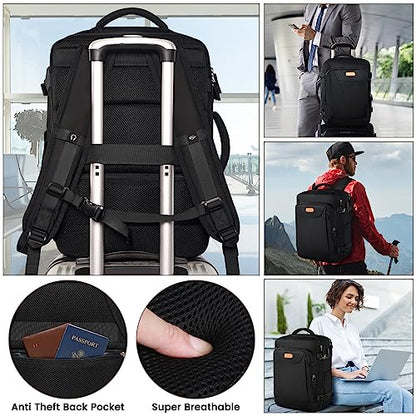 Carry on Backpack, Flight Approved Travel Backpack TSA 15.6 Inch Anti-Theft Laptop Backpack Lightweight Daypack College Weekender Overnight Bag, 16.8 * 11.4 * 7inch,Black - color: Black